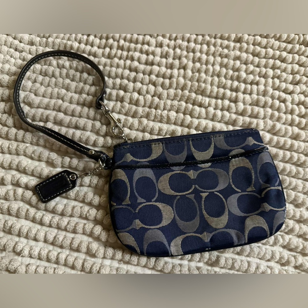 Navy and Gray Coach Designer Wristlet